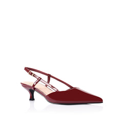 Women's red wine patent kitten heel slingback with pointed toe