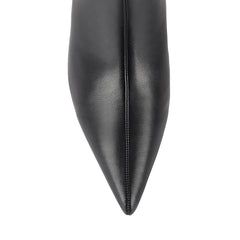 Women's tan microsuede knee high boot with kitten heel and pointed toe