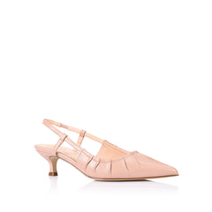 Women's dusty pink vegan slingback kitten heel with gathered upper, elasticated fastening and pointed toe