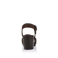 Women's chocolate brown microsuede vegan clog strappy platform sandal