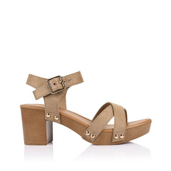 Women's taupe micro clog sandals 