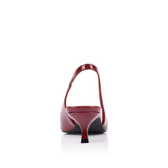 Women's red wine patent vegan slingback kitten heel with pointed toe and elastic fastening