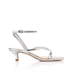 Women's vegan strappy kitten heel in silver