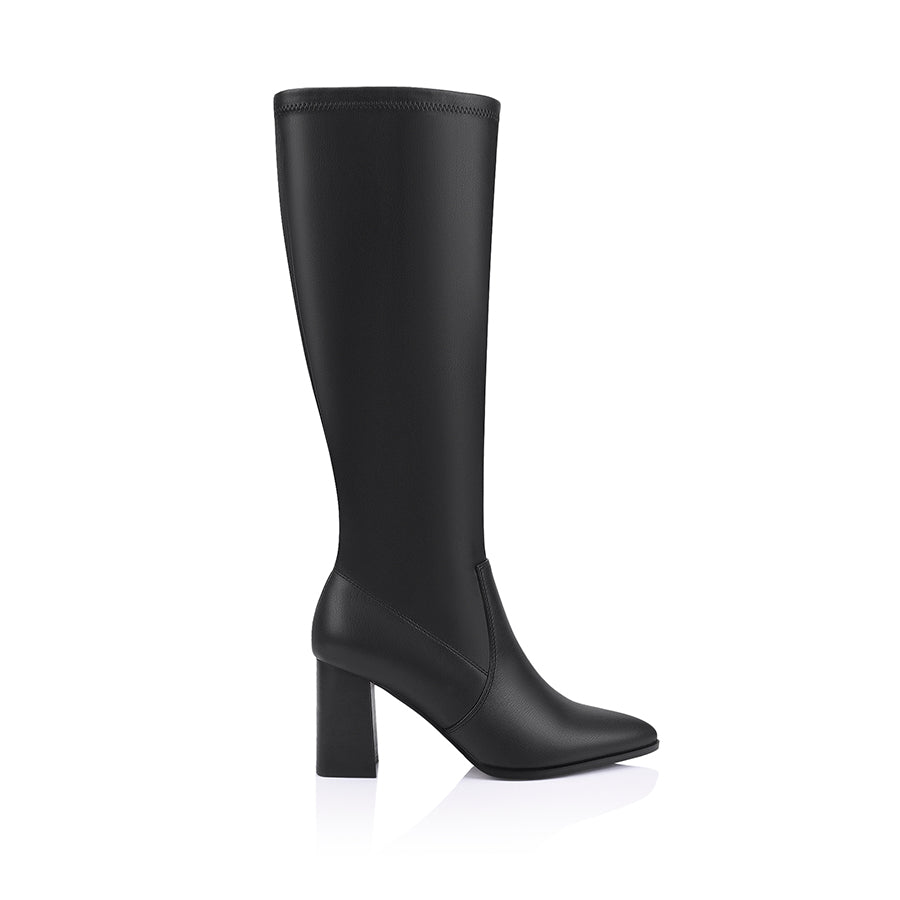 Black knee-high boot on a mid block heel