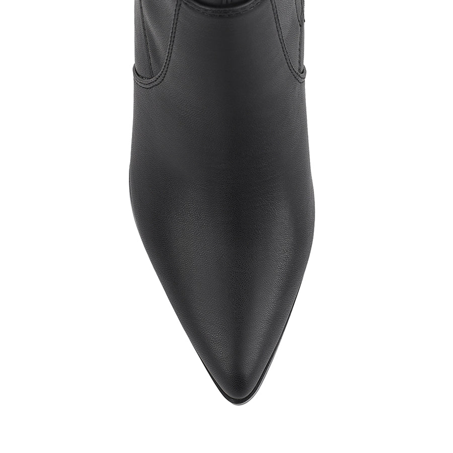 Black knee-high boot on a mid block heel