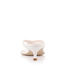 Women's kitten heel thong strappy sandal with square toe in white vegan materials