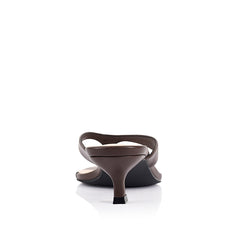 Women's kitten heel thong strappy sandal with square toe in chocolate brown vegan materials
