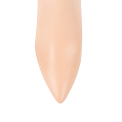 Women's vegan beige nude smooth block heel ankle boot with pointed toe