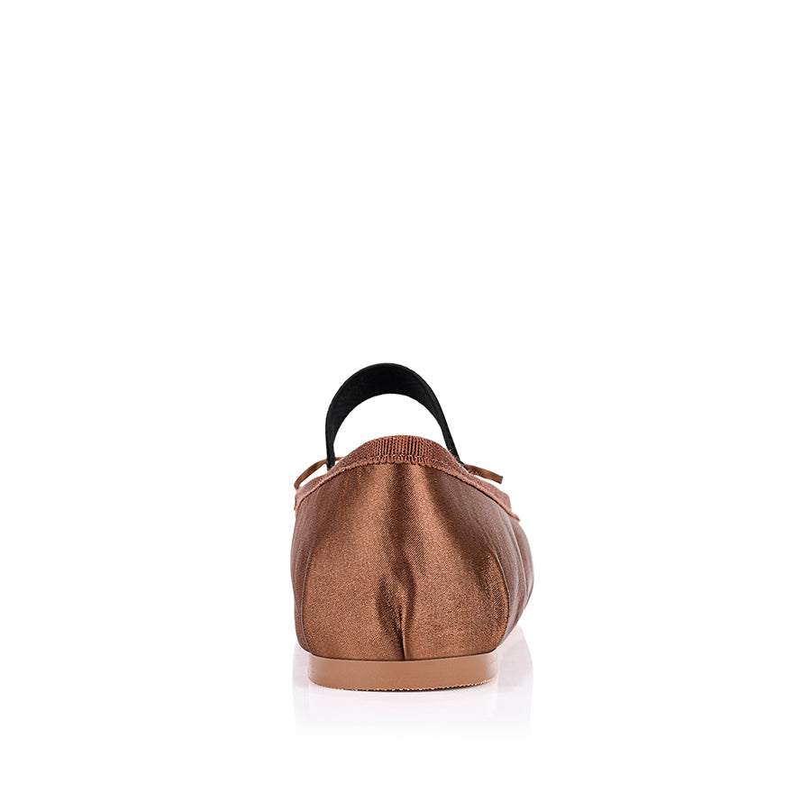 Milly Mary-Jane Flats - Cocoa Brown Satin
