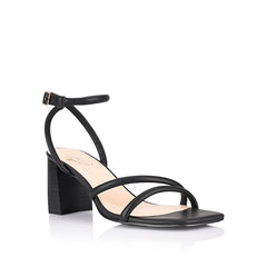 Women's black strappy block heel