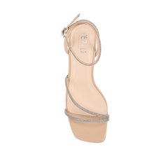 Women's beige nude strappy block heel with embellished straps