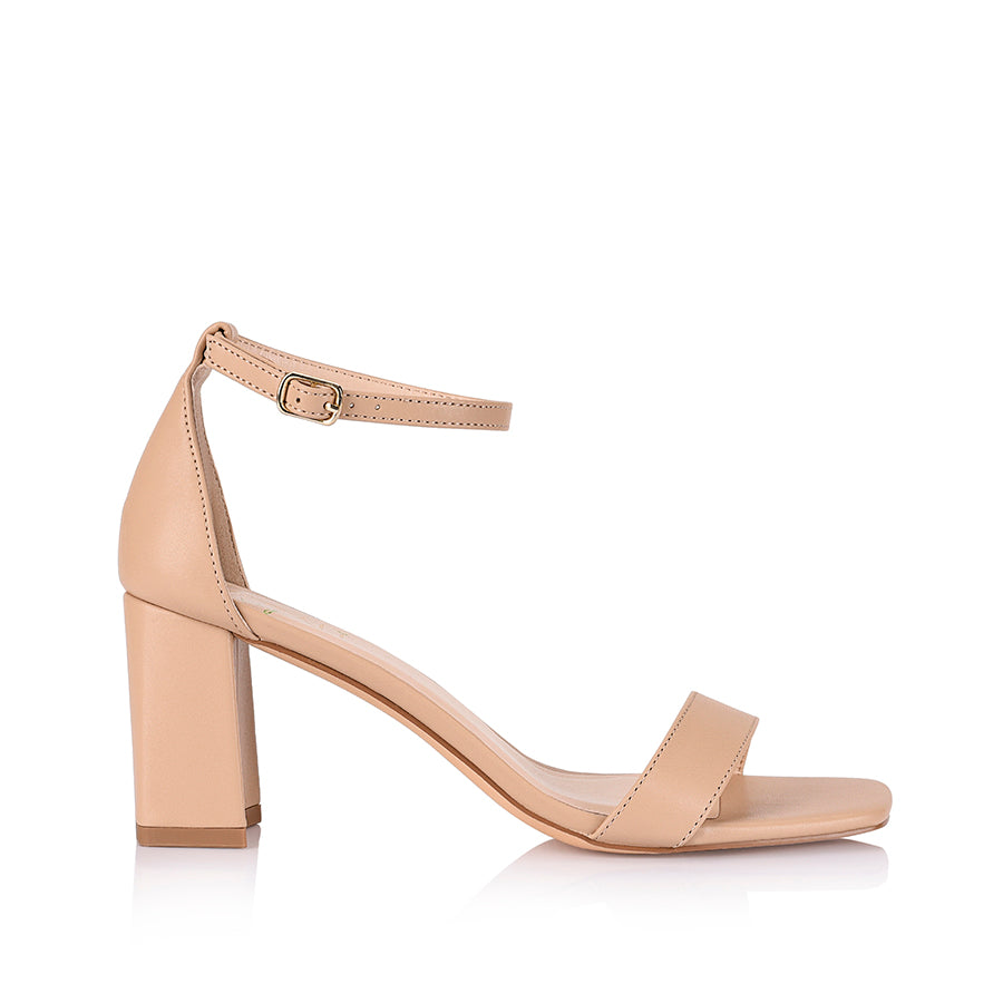 Women's nude block strappy block heel