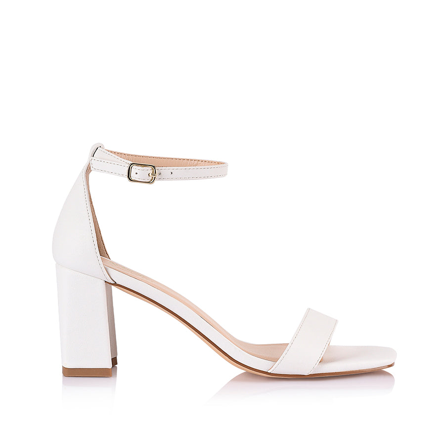 Women's white strappy block heel