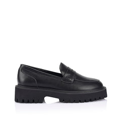 Women's chunky sole platform black loafer