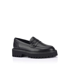 Women's chunky sole platform black loafer