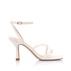 Women's white vegan strappy heeled sandal with square toe