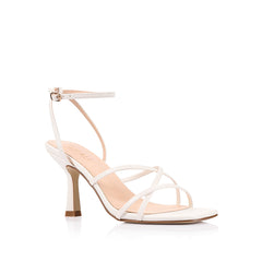 Women's white vegan strappy heeled sandal with square toe