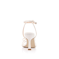 Women's white vegan strappy heeled sandal with square toe