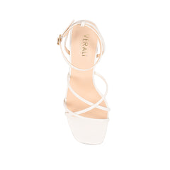 Women's white vegan strappy heeled sandal with square toe