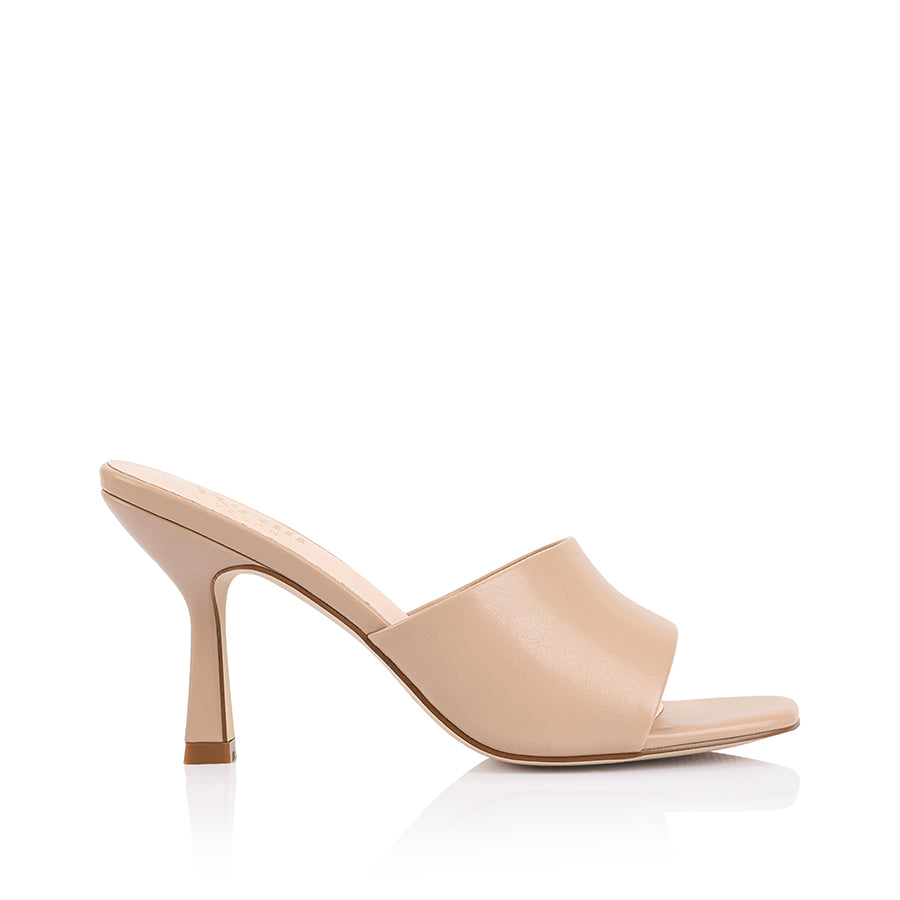 Women's beige vegan stiletto heeled mule with square toe