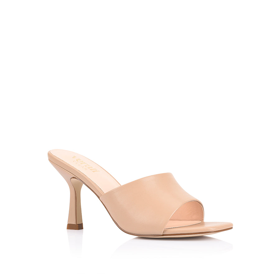 Women's beige vegan stiletto heeled mule with square toe