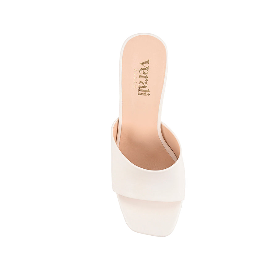 Women's white vegan stiletto heeled mule with square toe