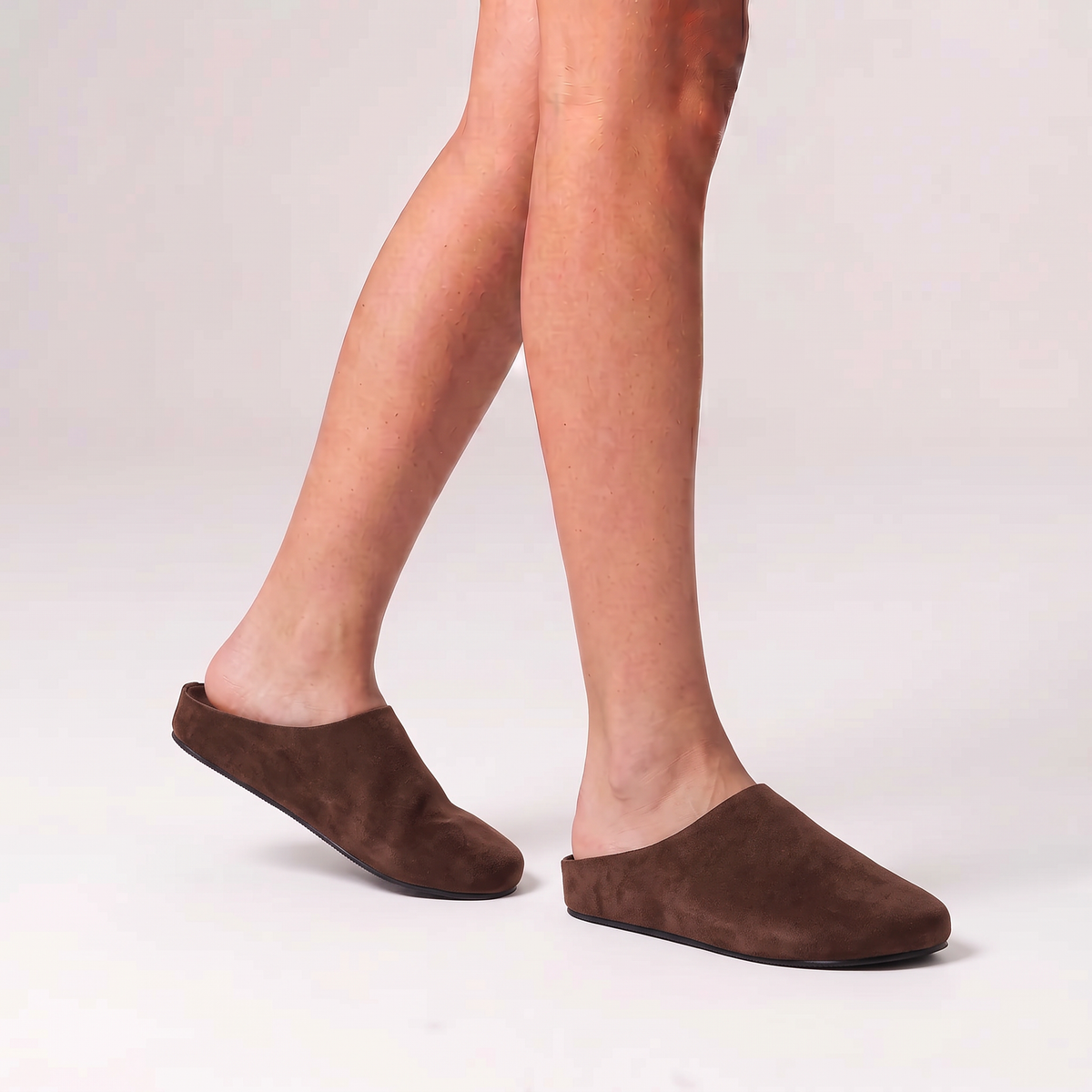 Terry Closed Toe Mules - Chocolate Brown Micro