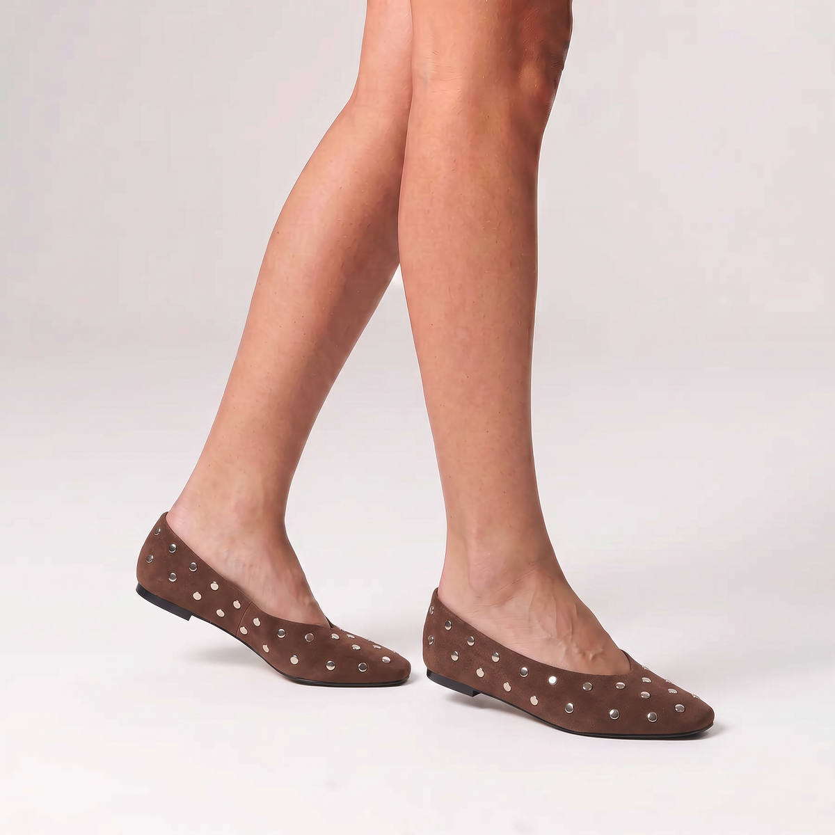 Euri Studded Ballet Flats - Chocolate Brown Micro