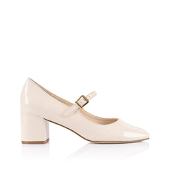 Women's patent Mary-Jane shoe with square toe shape and buckle closure