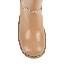 Camel knee-high boot with a rounded toe shape