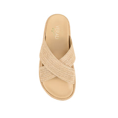 Women's platform raffia crossover slides