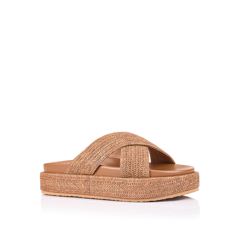 Roman Platform Slides - Tan Raffia