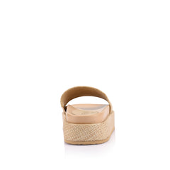 Women's natural raffia platform sandal slide footbed