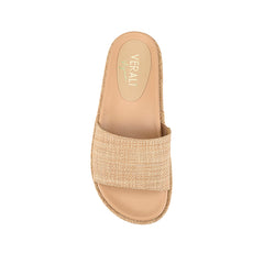 Women's natural raffia platform sandal slide footbed
