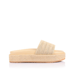 Women's footbed platform slide in natural raffia finish