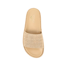 Women's footbed platform slide in natural raffia finish