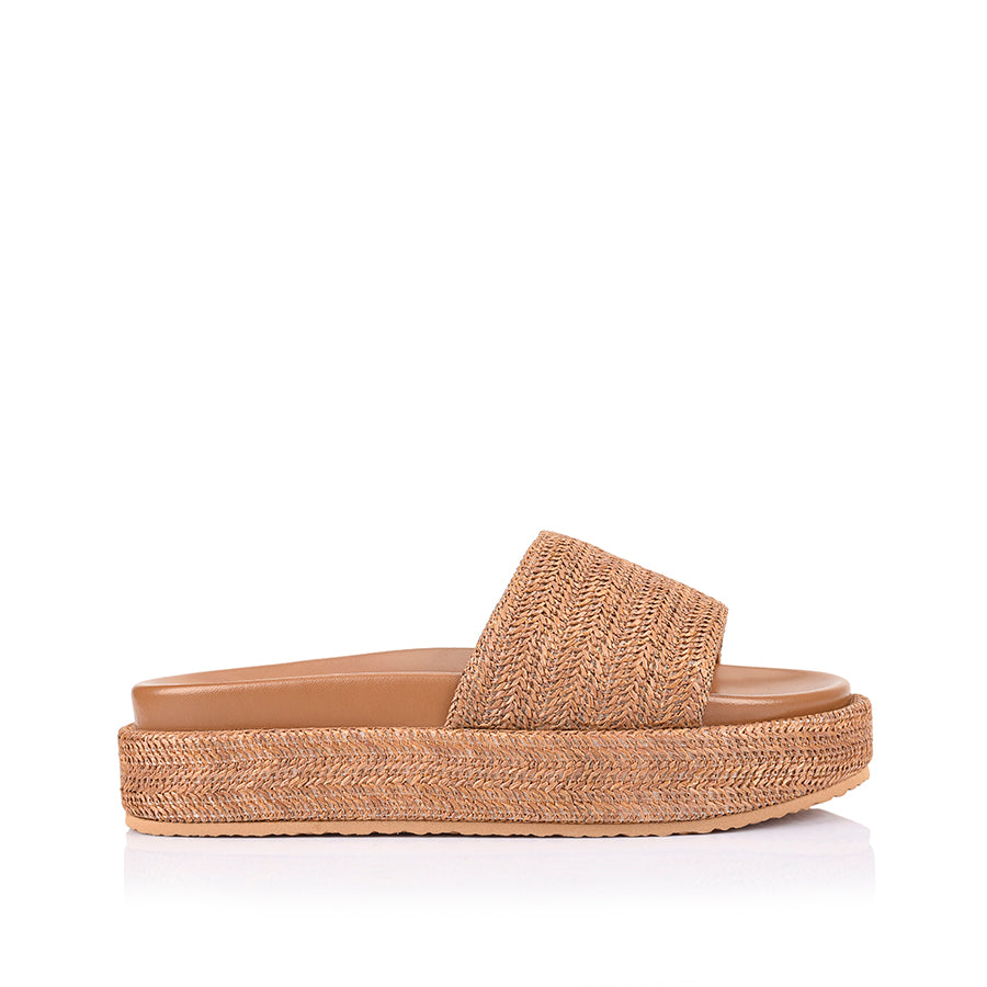 Romy Flatform Slides - Tan Raffia