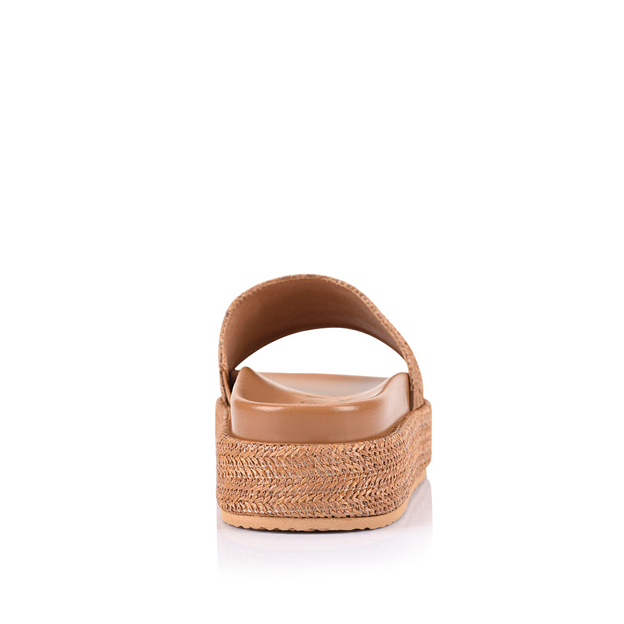 Romy Flatform Slides - Tan Raffia