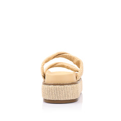 Women's natural raffia vegan platform footbed slide 