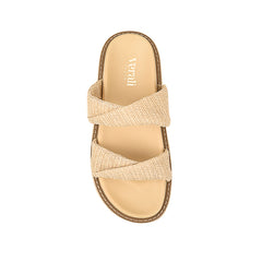 Women's natural raffia vegan platform footbed slide 