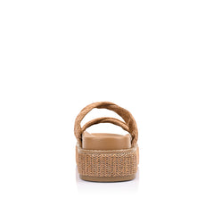 Women's tan raffia vegan platform footbed slide 