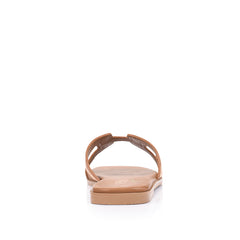 Women's tan vegan raffia flat slide