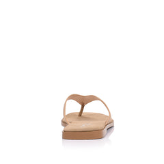 Women's taupe microsuede thongs with square toe