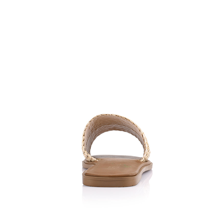 Women's natural raffia flat slides for summer