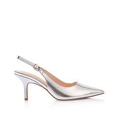 Women's silver mirror slingback stiletto heel with pointed toe