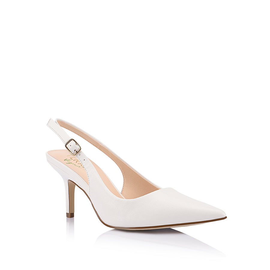 Women's white smooth slingback stiletto heel with pointed toe