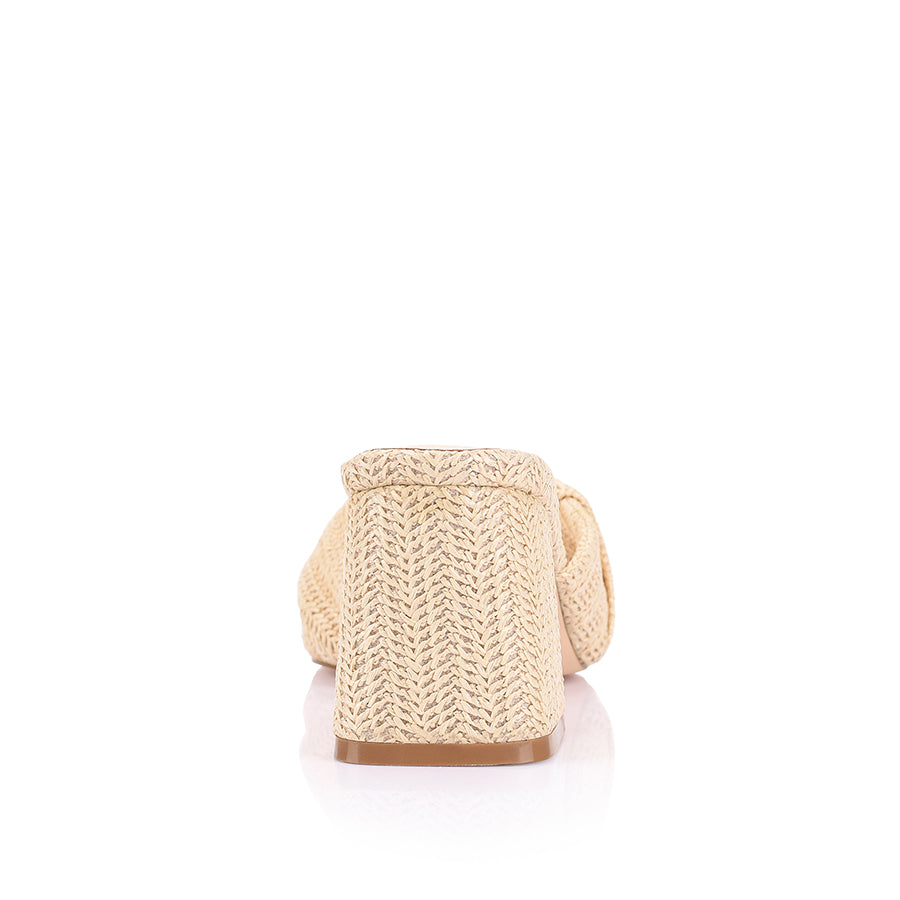 Women's natural raffia block heel mule with twist detailing