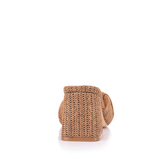 Womens brown tan raffia block heeled mule with crossover straps