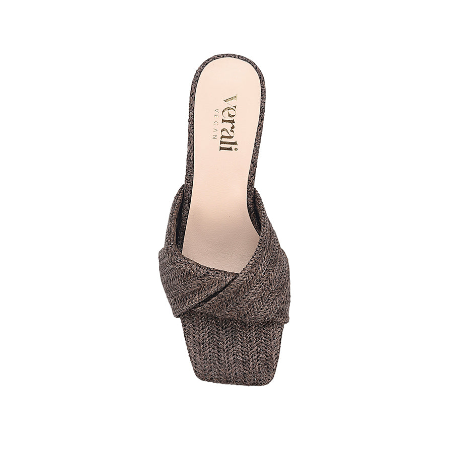Stella Block Heel Mules - Chocolate Brown Raffia