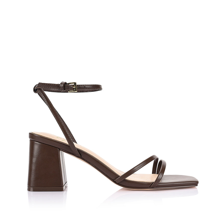 Womens chocolate brown strappy block heel
